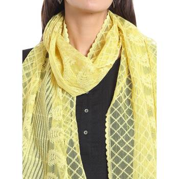 Yellow rayon embroidered stole for women 1