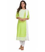 Lemon Georgette Cap Sleeve Kurta and Churidar Unstitched Set For Women's