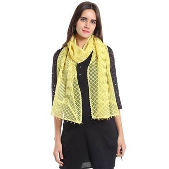 Yellow rayon embroidered stole for women 2