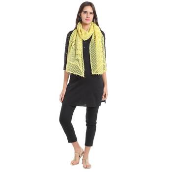 Yellow rayon embroidered stole for women 4