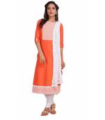 Orange Georgette Cap Sleeve Kurta and Churidar Unstitched Set For Women's