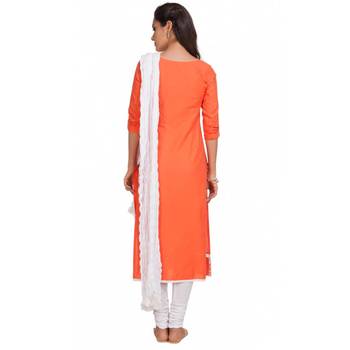 Orange Georgette Cap Sleeve Kurta and Churidar Unstitched Set For Women's 2