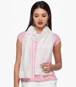 White rayon embroidered stole for women