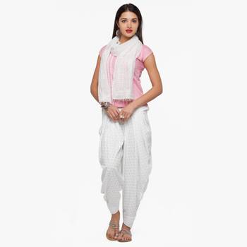 White rayon embroidered stole for women 2