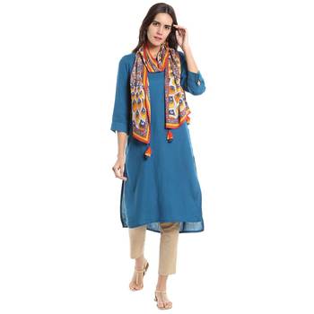 Yellow rayon printed stole for women 2
