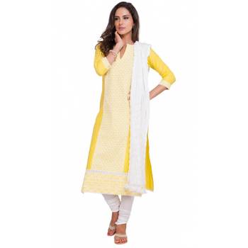 Yellow Georgette Cap Sleeve Kurta and Churidar Unstitched Set For Women's 1