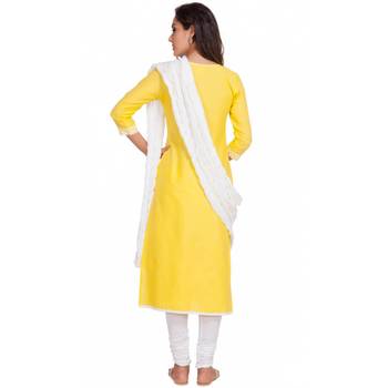 Yellow Georgette Cap Sleeve Kurta and Churidar Unstitched Set For Women's 2