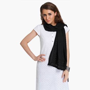 Black schiffli embroidered stole for women 2