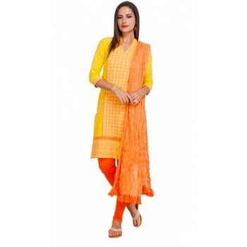 Yellow Georgette Cap Sleeve Kurta and Churidar Unstitched Set For Women's 1