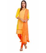 Yellow Georgette Cap Sleeve Kurta and Churidar Unstitched Set For Women's