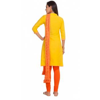 Yellow Georgette Cap Sleeve Kurta and Churidar Unstitched Set For Women's 2