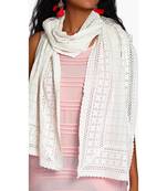 Off white schiffli embroidered stole for women