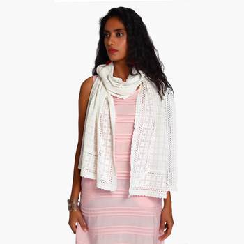 Off white schiffli embroidered stole for women 2