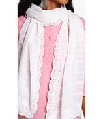 White schiffli embroidered stole for women