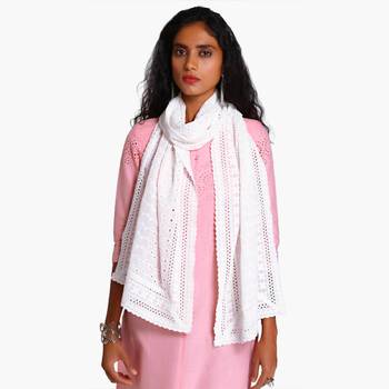 White schiffli embroidered stole for women 2
