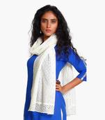 Off white schiffli embroidered stole for women
