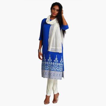 Off white schiffli embroidered stole for women 3