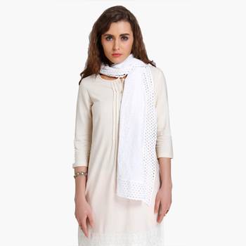 White schiffli embroidered stole for women 2