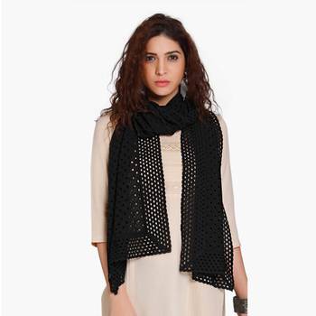 Black schiffli embroidered stole for women 1