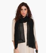 Black schiffli embroidered stole for women