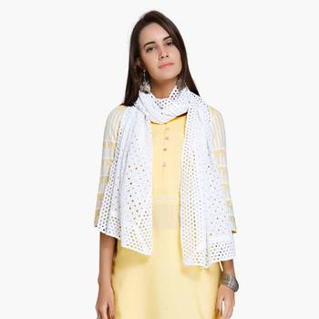 White schiffli embroidered stole for women 1