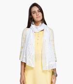 White schiffli embroidered stole for women