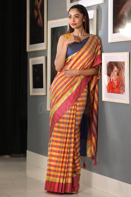 Yellow Handloom Banarasi Cotton Saree 1