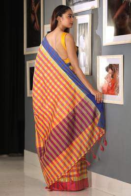 Yellow Handloom Banarasi Cotton Saree 2