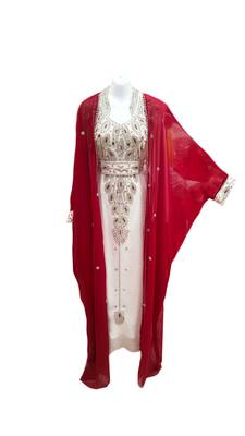 Red and white georgette embroidered islamic wedding kaftan 1