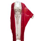 Red and white georgette embroidered islamic wedding kaftan