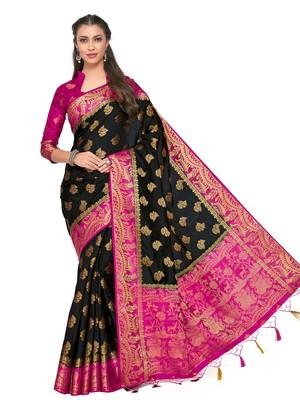 Black Woven Art Silk Saree With Blouse 2