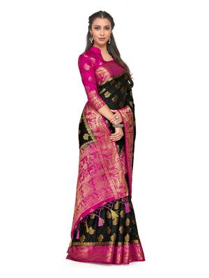Black Woven Art Silk Saree With Blouse 3