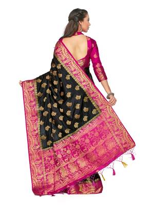 Black Woven Art Silk Saree With Blouse 4