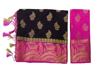 Black Woven Art Silk Saree With Blouse 8