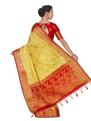Yellow woven art silk saree with blouse 4