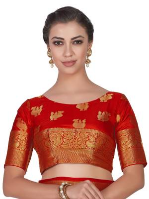 Yellow woven art silk saree with blouse 5