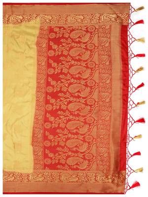 Yellow woven art silk saree with blouse 7
