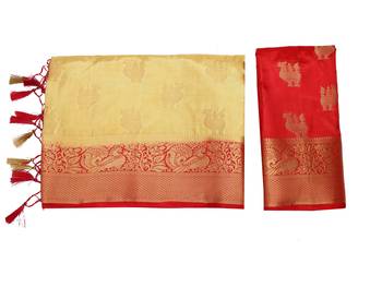 Yellow woven art silk saree with blouse 8