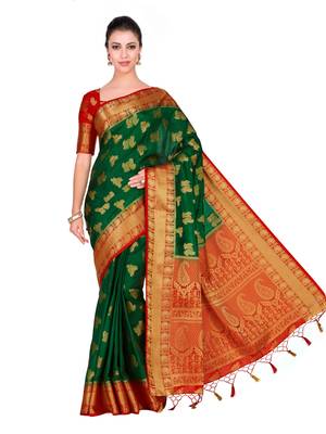 Green Woven Art Silk Saree With Blouse 2