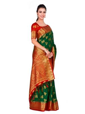 Green Woven Art Silk Saree With Blouse 3