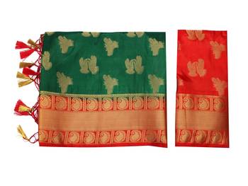 Green Woven Art Silk Saree With Blouse 8