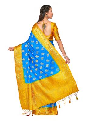 Turquoise Woven Art Silk Saree With Blouse 4