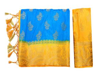 Turquoise Woven Art Silk Saree With Blouse 8