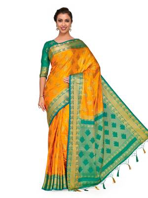 Gold Woven Art Silk Saree With Blouse 2
