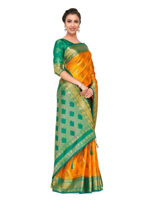 Gold Woven Art Silk Saree With Blouse 3
