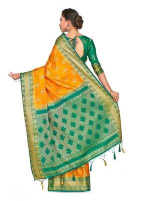 Gold Woven Art Silk Saree With Blouse 4