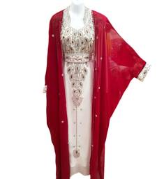 Red and white georgette embroidered islamic wedding kaftan