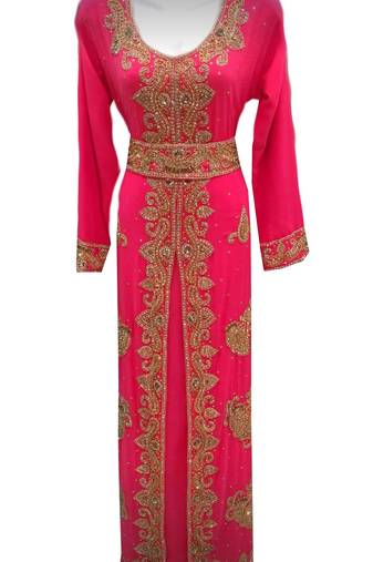 Pink georgette embroidered islamic wedding kaftan