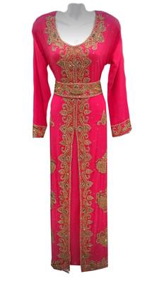 Pink georgette embroidered islamic wedding kaftan 1