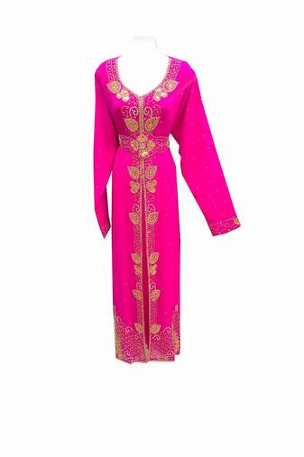 Pink georgette embroidered islamic wedding kaftan